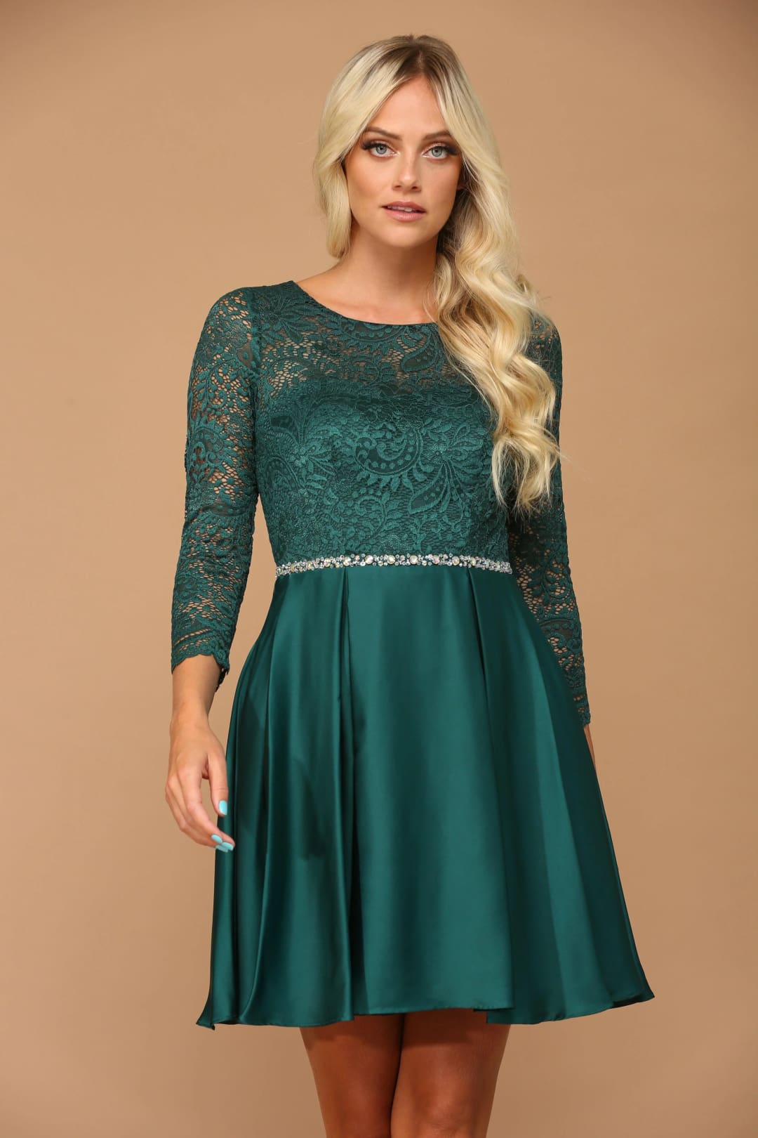 Eva USA 3427 Long Sleeve Beaded Cocktail Graduation Dress - Cocktail Dress
