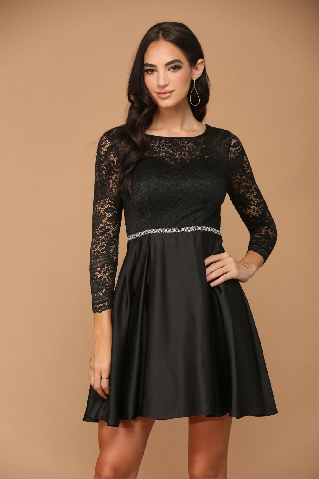 Eva USA 3427 Long Sleeve Beaded Cocktail Graduation Dress - Cocktail Dress