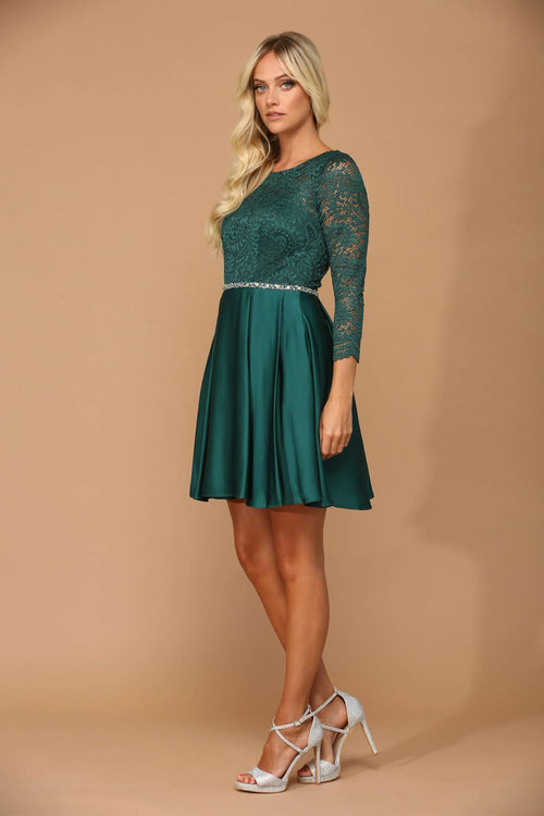 Eva USA 3427 Long Sleeve Beaded Cocktail Graduation Dress - Cocktail Dress