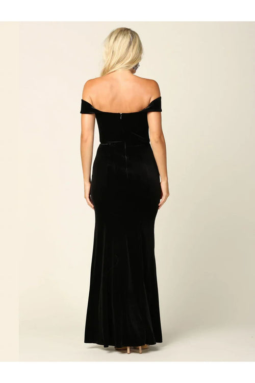 Eva USA 3430 Long Formal Off Shoulder Velvet Evening Dress - Formal Dress