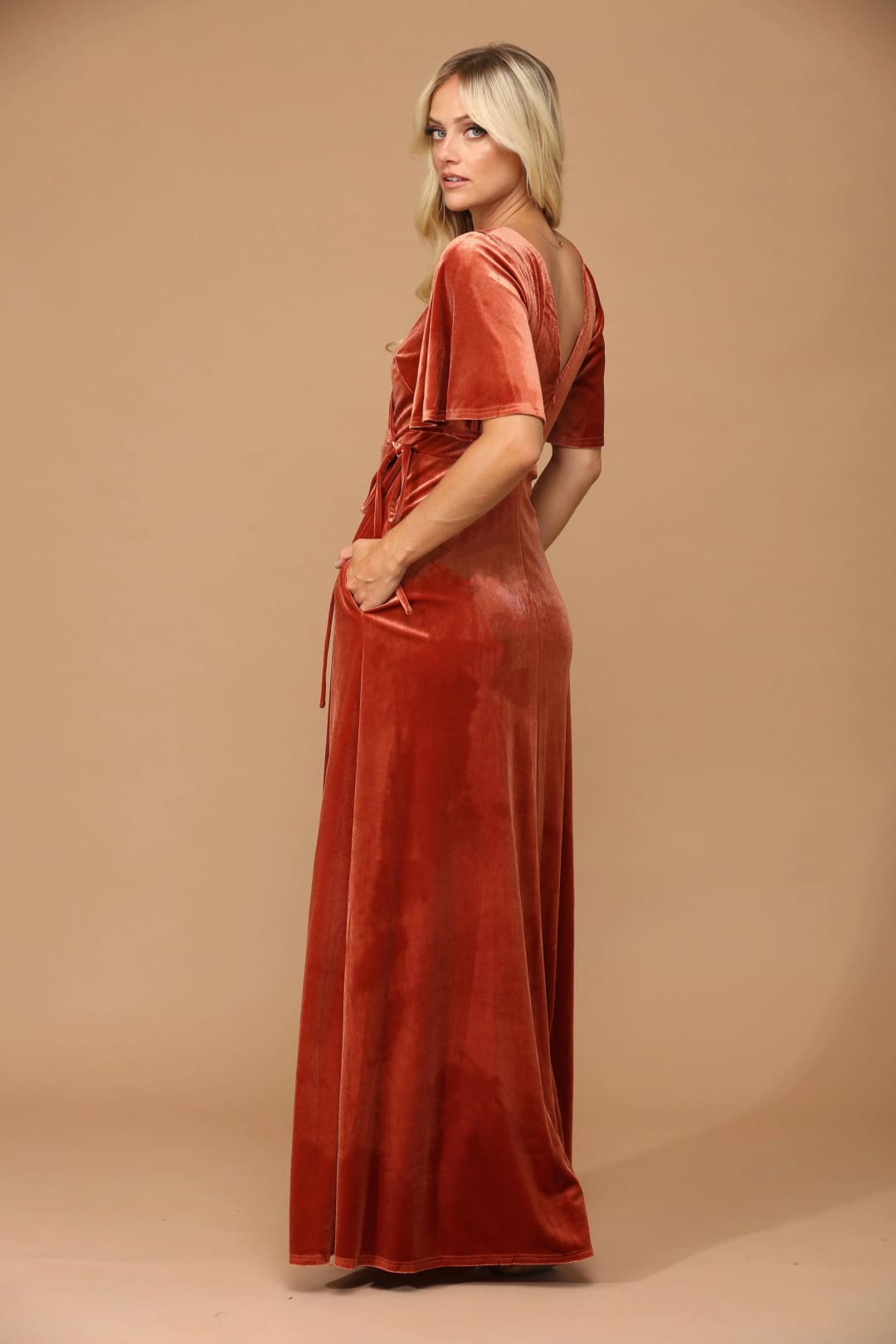 Eva USA 3432 Mother of the Bride Long Flutter Sleeve Velvet Gown - Mother of the Bride Dress