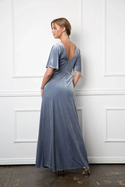 Eva USA 3432 Mother of the Bride Long Flutter Sleeve Velvet Gown - Mother of the Bride Dress