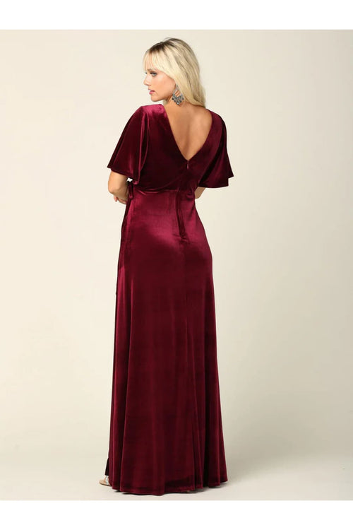 Eva USA 3432 Mother of the Bride Long Flutter Sleeve Velvet Gown - Mother of the Bride Dress