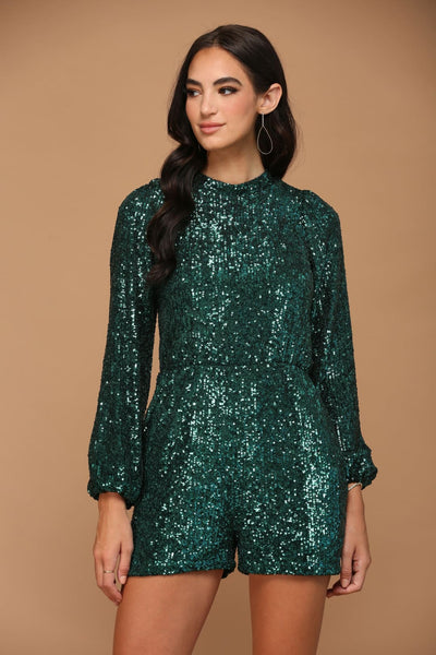 Eva USA 3435 Long Sleeve Sequins Short Cocktail Jumpsuit - Jumpsuit