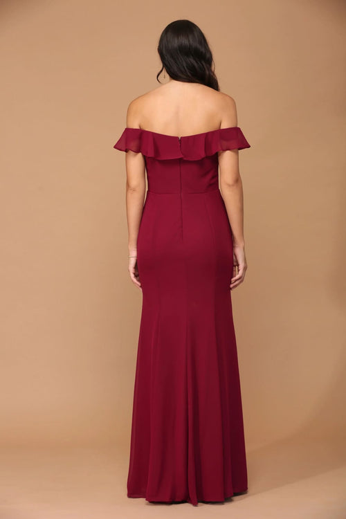 Eva USA 3438 Long Off Shoulder Formal Bridesmaids Chiffon Dress - Long Bridesmaids Dress