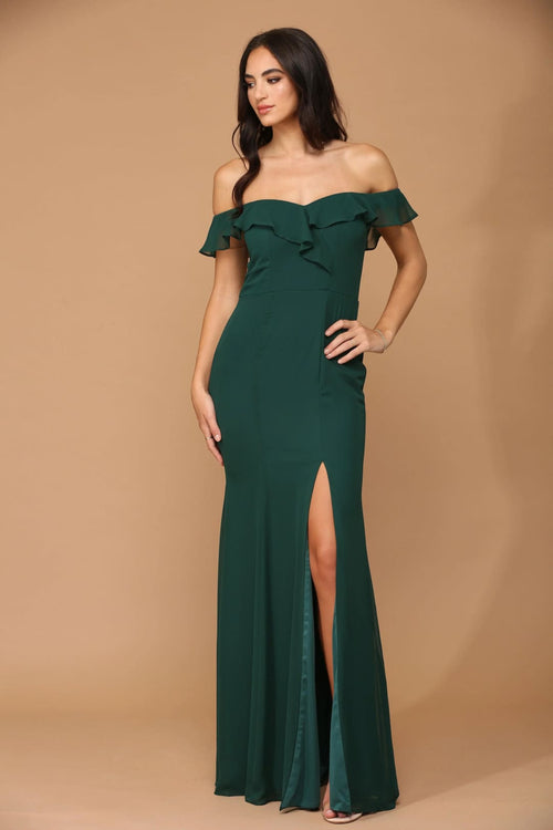 Eva USA 3438 Long Off Shoulder Formal Bridesmaids Chiffon Dress - Long Bridesmaids Dress