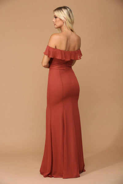 Eva USA 3438 Long Off Shoulder Formal Bridesmaids Chiffon Dress - Long Bridesmaids Dress