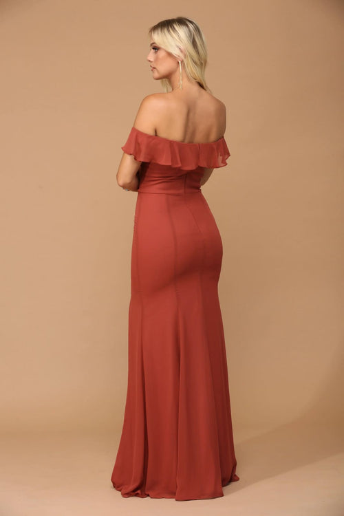 Eva USA 3438 Long Off Shoulder Formal Bridesmaids Chiffon Dress - Long Bridesmaids Dress