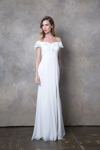 Eva USA 3438 Long Off Shoulder Formal Bridesmaids Chiffon Dress - Long Bridesmaids Dress