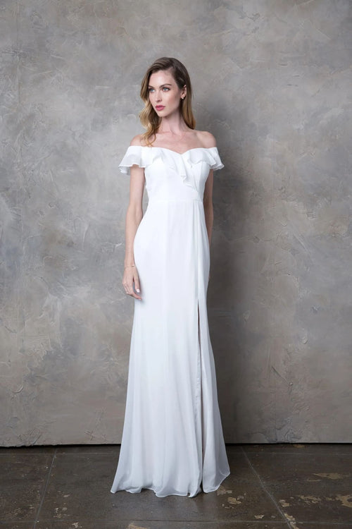 Eva USA 3438 Long Off Shoulder Formal Bridesmaids Chiffon Dress - Long Bridesmaids Dress
