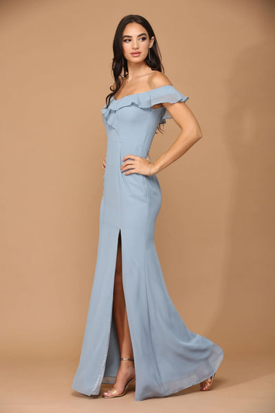 Eva USA 3438 Long Off Shoulder Formal Bridesmaids Chiffon Dress - Long Bridesmaids Dress