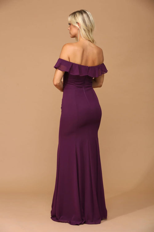Eva USA 3438 Long Off Shoulder Formal Bridesmaids Chiffon Dress - Long Bridesmaids Dress