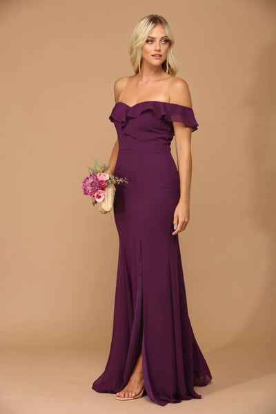 Eva USA 3438 Long Off Shoulder Formal Bridesmaids Chiffon Dress - Long Bridesmaids Dress