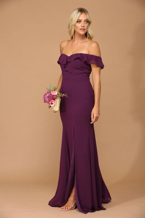 Eva USA 3438 Long Off Shoulder Formal Bridesmaids Chiffon Dress - Long Bridesmaids Dress