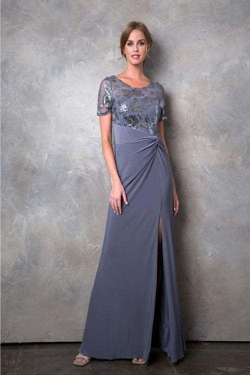 Eva USA 3439 Short Sleeve Mother of the Bride Long Sequin Dress - Dress