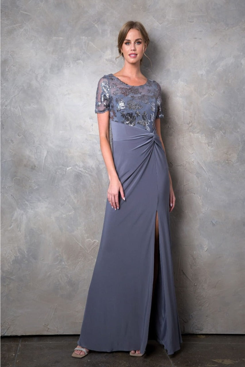 Vestido de madre de la novia plateado de manga corta Stella Couture 22062 - Nueva colección