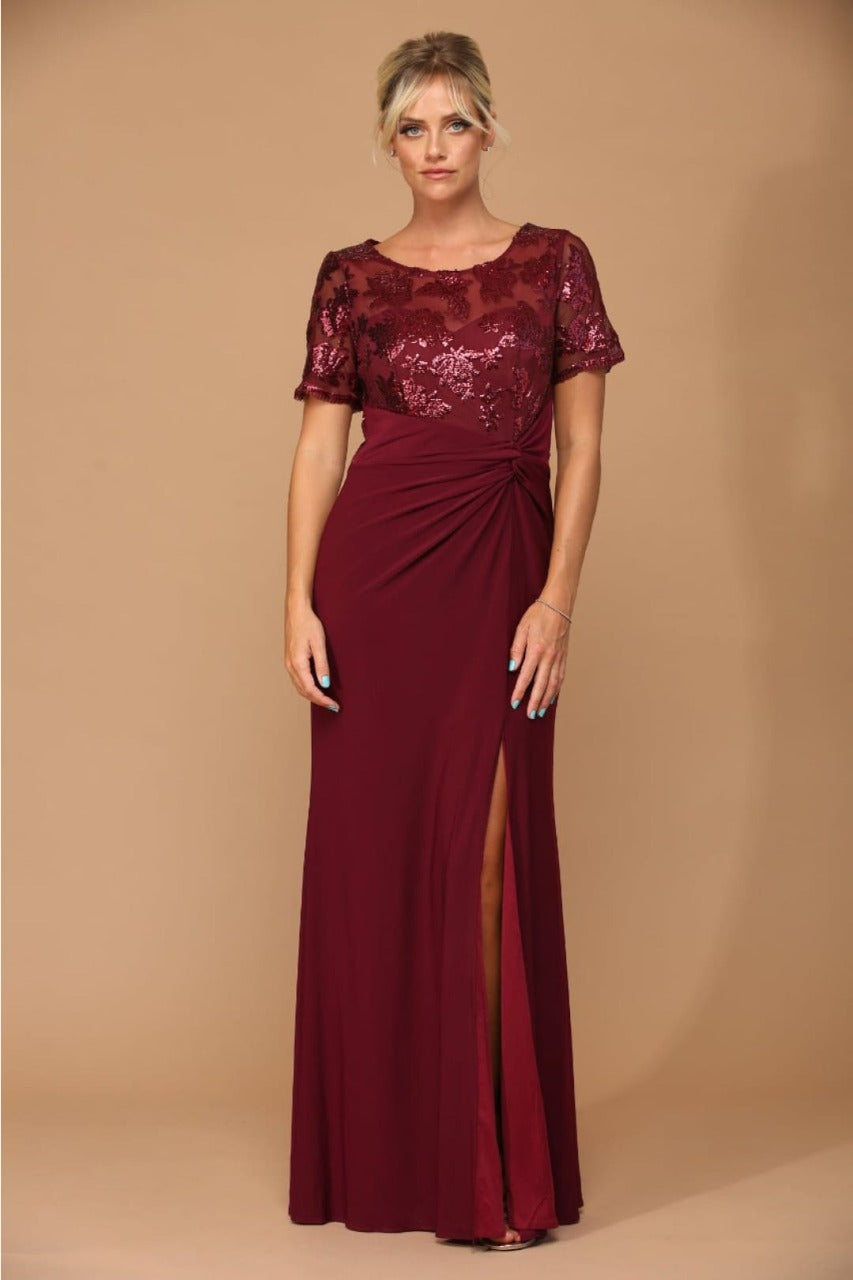 Vestido de madre de la novia plateado de manga corta Stella Couture 22062 - Nueva colección