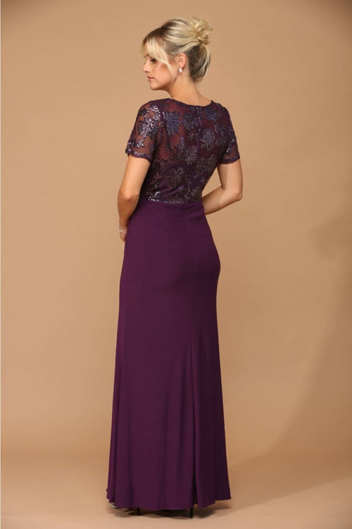Eva USA 3439 Short Sleeve Mother of the Bride Long Sequin Dress - Dress