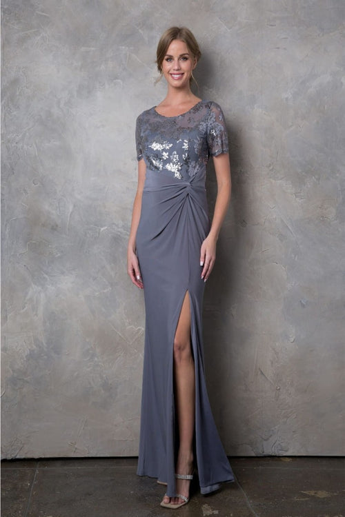 Eva USA 3439 Short Sleeve Mother of the Bride Long Sequin Dress - Dress