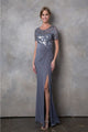 Eva USA 3439 Short Sleeve Mother of the Bride Long Sequin Dress - Dress