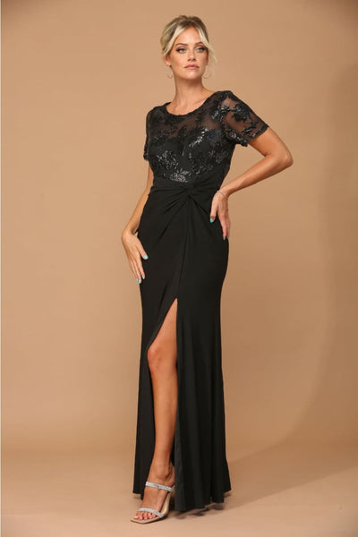 Eva USA 3439 Short Sleeve Mother of the Bride Long Sequin Dress - Dress