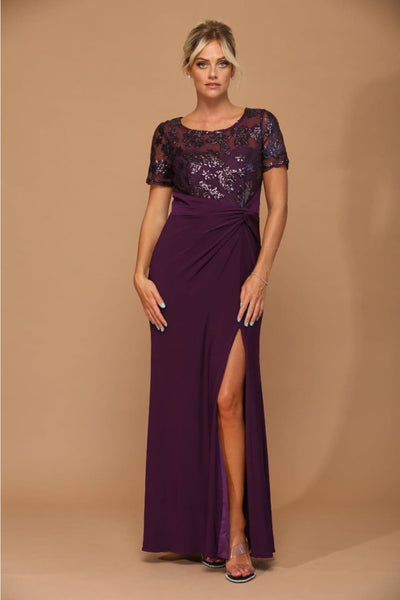 Eva USA 3439 Short Sleeve Mother of the Bride Long Sequin Dress - Dress