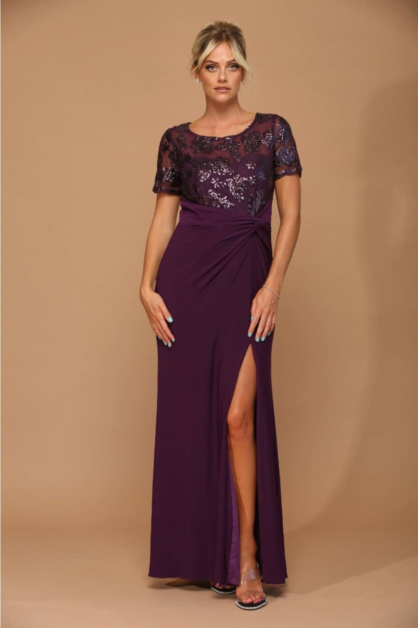 Vestido de madre de la novia plateado de manga corta Stella Couture 22062 - Nueva colección