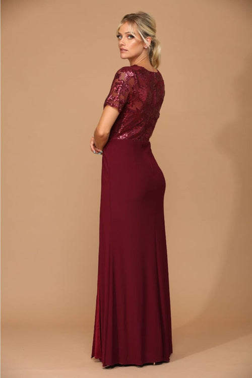 Eva USA 3439 Short Sleeve Mother of the Bride Long Sequin Dress - Dress