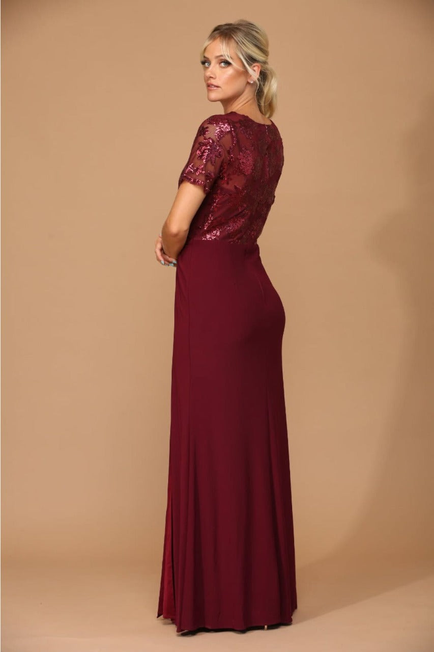 Vestido de madre de la novia plateado de manga corta Stella Couture 22062 - Nueva colección