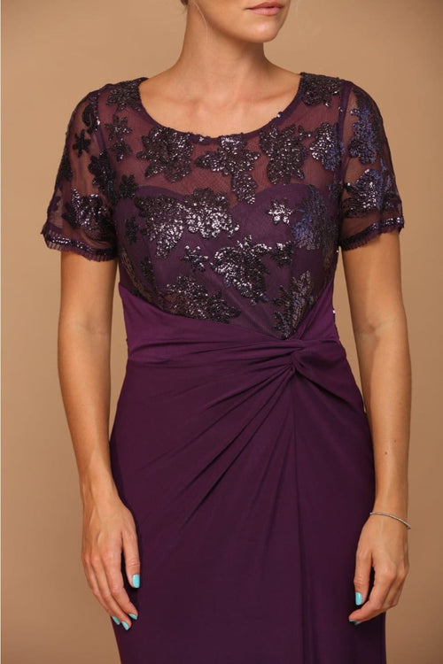 Eva USA 3439 Short Sleeve Mother of the Bride Long Sequin Dress - Dress
