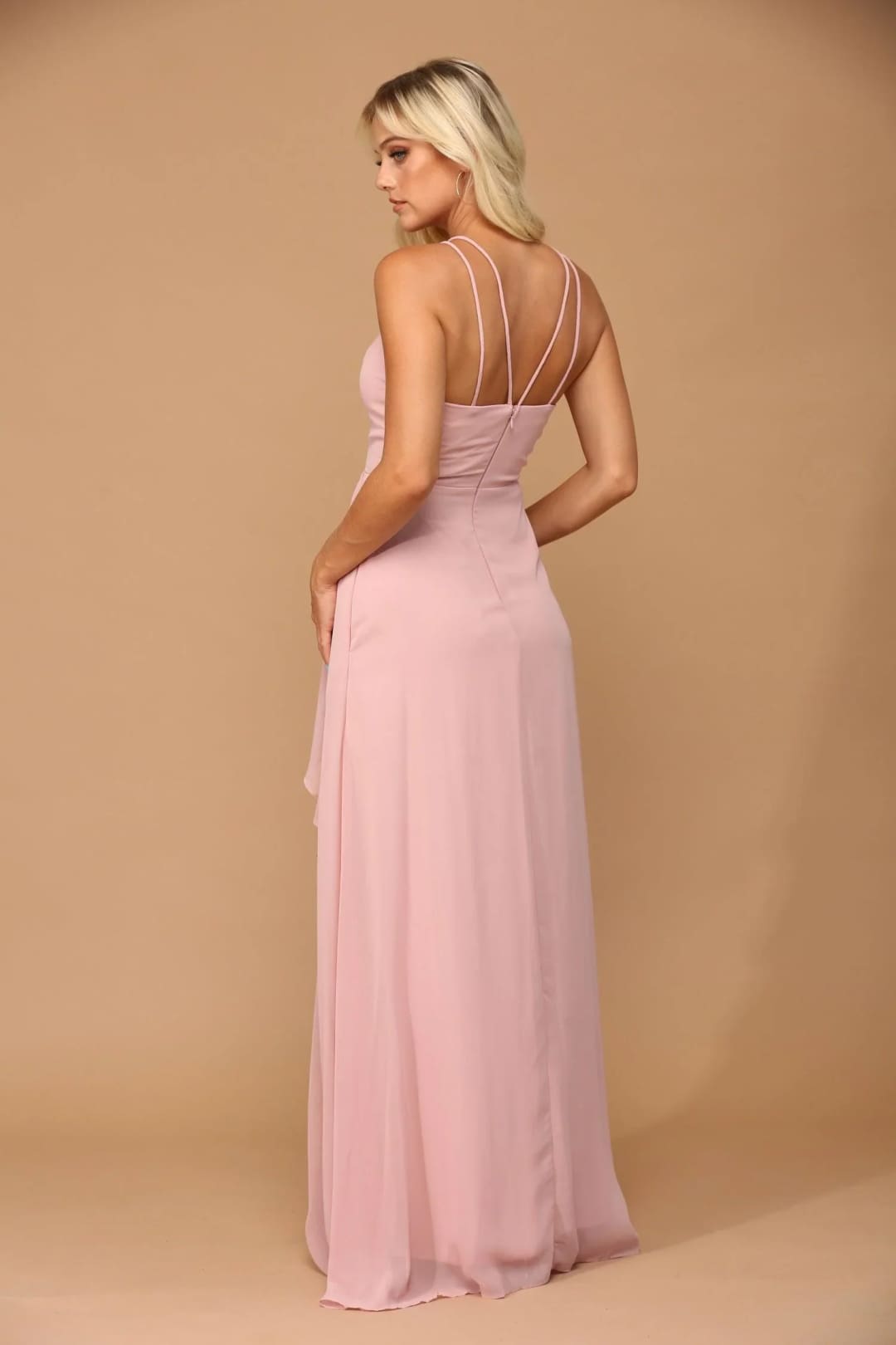 Eva USA 3440 Long Halter Formal Chiffon Bridesmaids Dress - Long Bridesmaids Dress