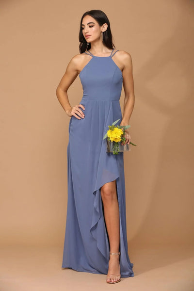 Eva USA 3440 Long Halter Formal Chiffon Bridesmaids Dress - Long Bridesmaids Dress