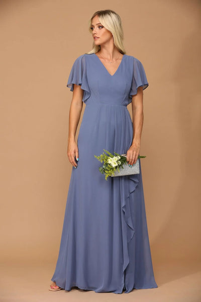 Eva USA 3442 Long Formal Ruffle Sleeve Chiffon Evening Dress - Formal Dress