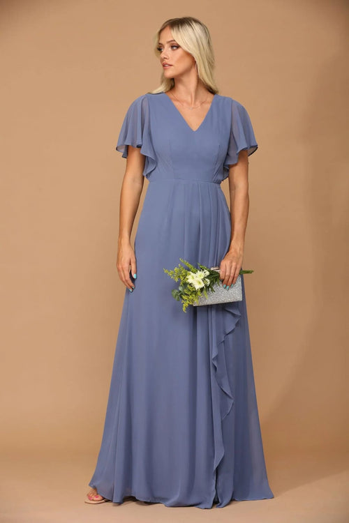 Eva USA 3442 Long Formal Ruffle Sleeve Chiffon Evening Dress - Formal Dress