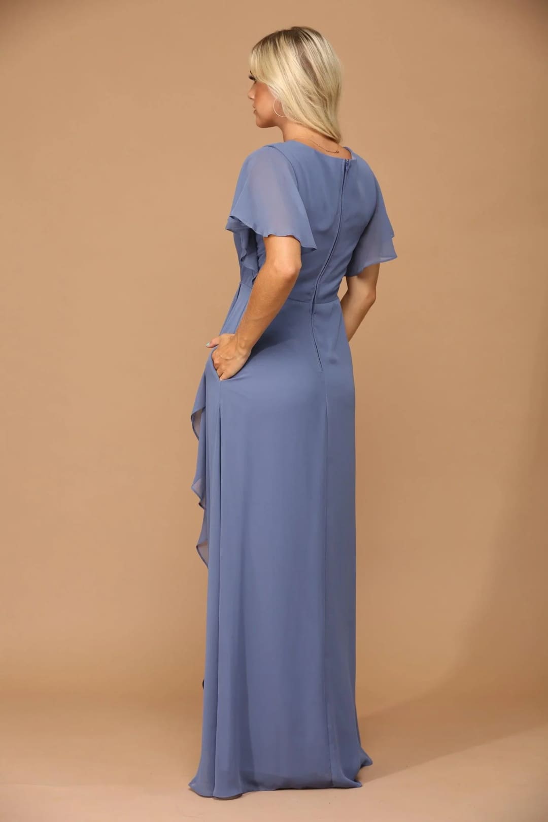 Eva USA 3442 Long Formal Ruffle Sleeve Chiffon Evening Dress - Formal Dress