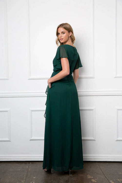 Eva USA 3442 Long Formal Ruffle Sleeve Chiffon Evening Dress - Formal Dress