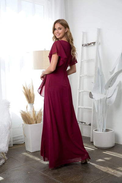 Eva USA 3442 Long Formal Ruffle Sleeve Chiffon Evening Dress - Formal Dress