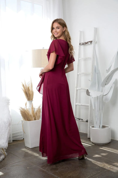 Eva USA 3442 Long Formal Ruffle Sleeve Chiffon Evening Dress - Formal Dress