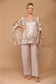 Eva USA 3443 Mother of the Bride 3-PC Pant Set W/ Tank Top & Cape - MOCHA / S - Dress