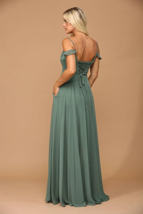 Eva USA 3447 Long Off Shoulder Formal Chiffon Bridesmaids Dress - Bridesmaids Long Dress