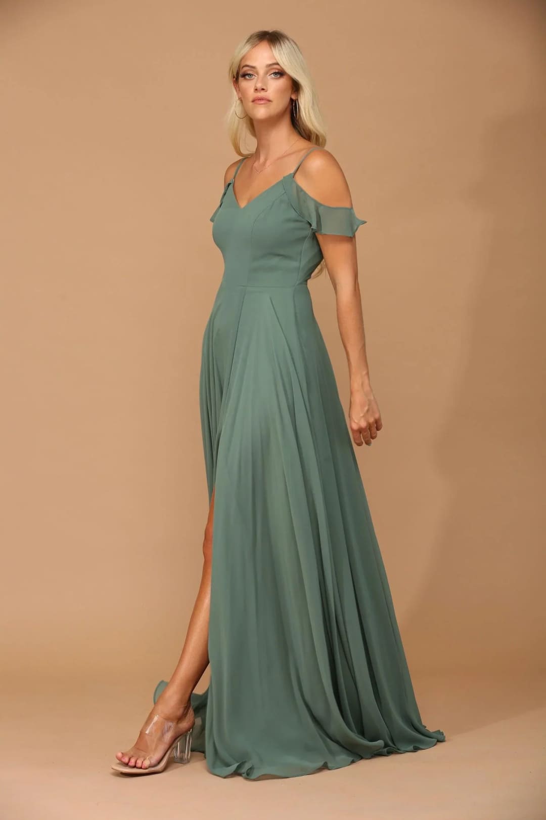Eva USA 3447 Long Off Shoulder Formal Chiffon Bridesmaids Dress - Bridesmaids Long Dress