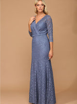 Eva USA 3450 3/4 Sleeve Glitter Mother of the Bride Formal Gown