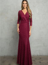 Eva USA 3450 3/4 Sleeve Glitter Mother of the Bride Formal Gown