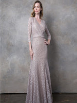 Eva USA 3450 3/4 Sleeve Glitter Mother of the Bride Formal Gown