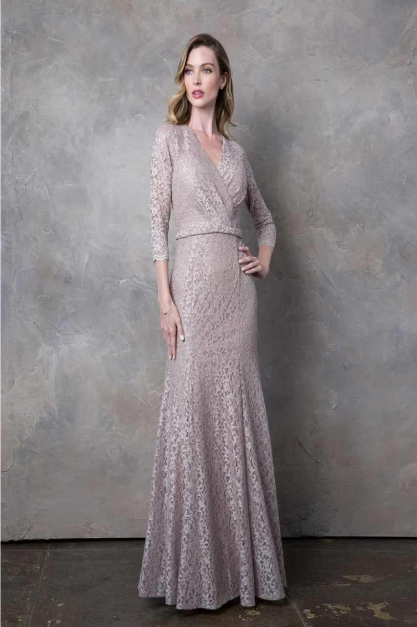 Eva USA 3450 3/4 Sleeve Glitter Mother of the Bride Formal Gown - Dress