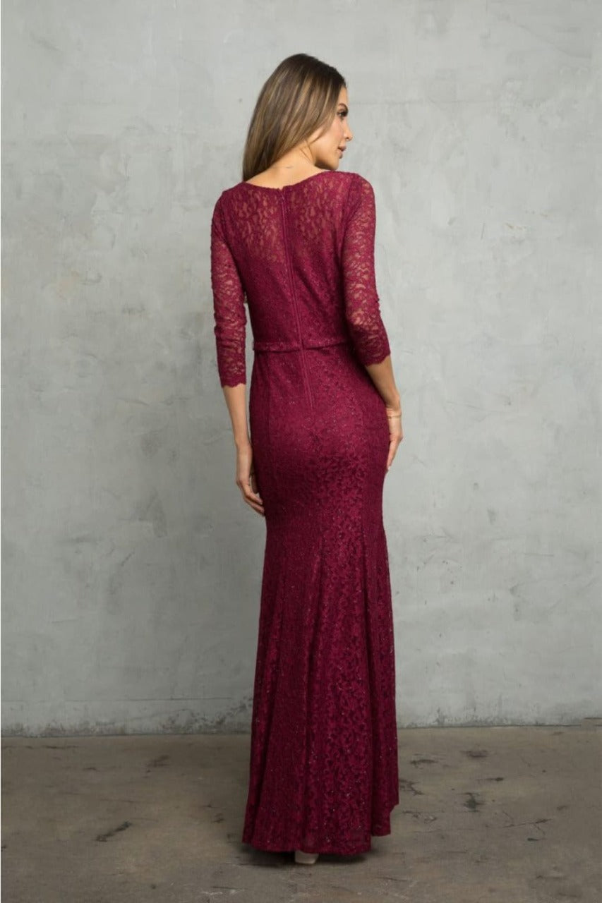 Eva USA 3450 3/4 Sleeve Glitter Mother of the Bride Formal Gown - Dress
