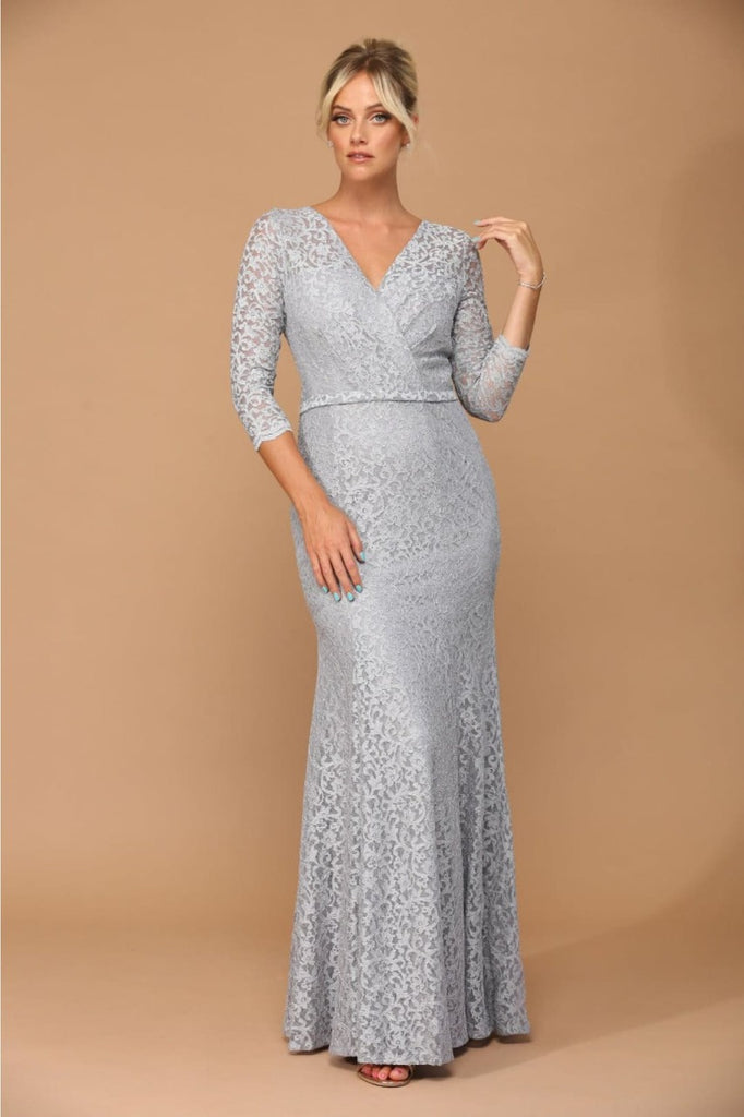 Eva USA 3450 3/4 Sleeve Glitter Mother of the Bride Formal Gown - Dress