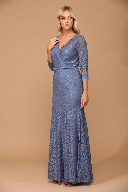Eva USA 3450 Long 3/4 Sleeve Mother of the Bride Lace Dress - Mother of the Bride Dress
