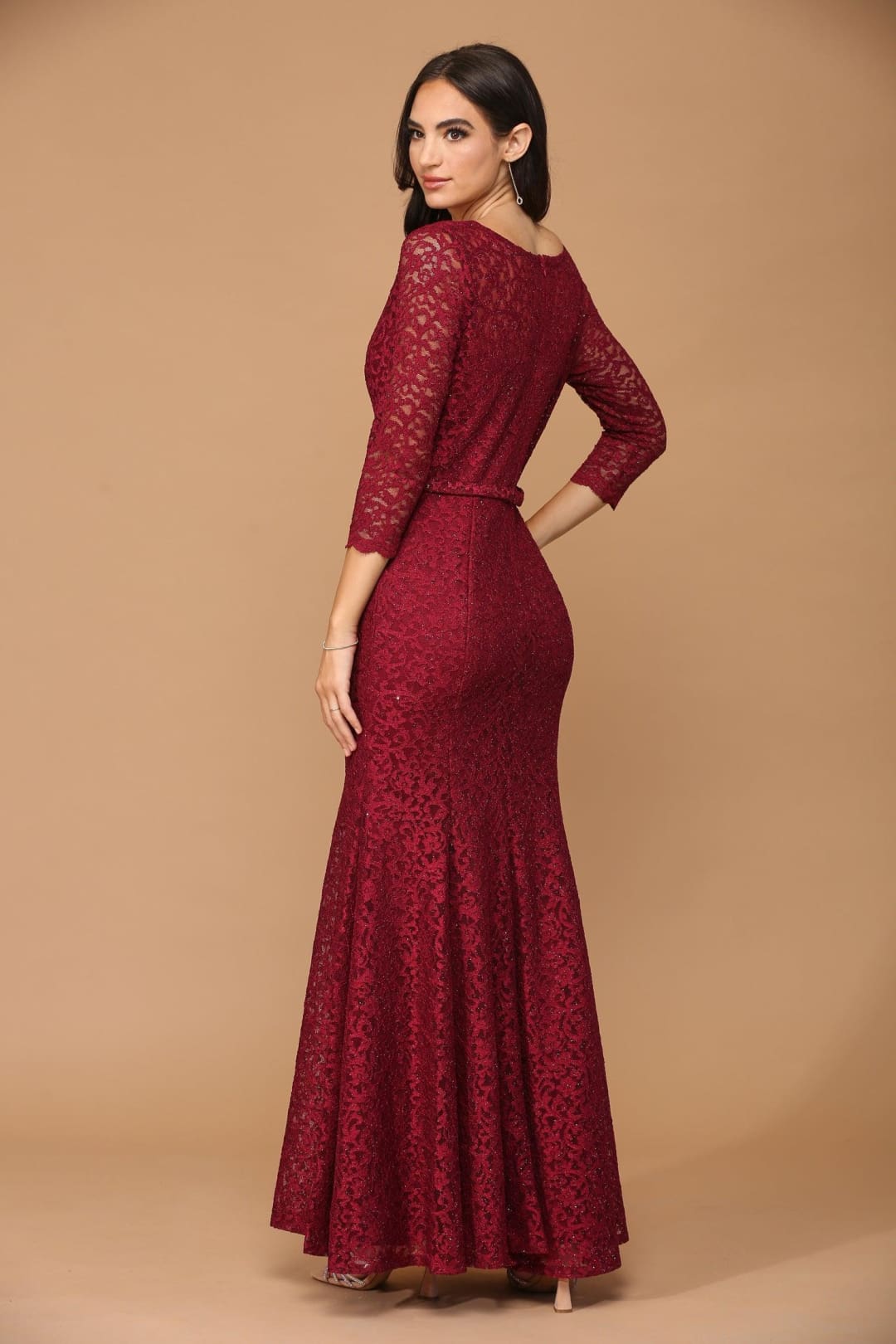 Eva USA 3450 Long 3/4 Sleeve Mother of the Bride Lace Dress - Mother of the Bride Dress