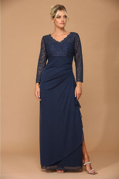 Eva USA 3451 Mother of the Bride V-Neck Long Lace Gown - Dress